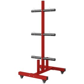 2 Inch Weight Plate Rack, Plate Rack Holder For Olympic Weight Plates and Bars, with 4 Transport Wheels and 6 Fasten Clamps, 440lbs Capacity, Red (Color: Red)