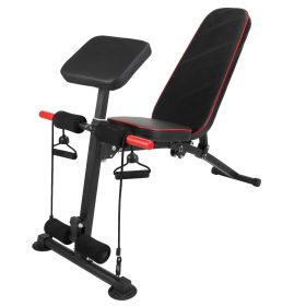 Adjustable Weight Bench with Preacher Curl Pad Resistance Bands Leg Extension Foldable Strength Training Workout Bench for Home Gym Full Body Exe (Color: Black, size: One size)